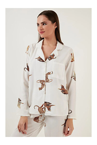 LC Waikiki Patterned Elastic Waist Pocket Detailed Shirt Collar Woven Pajama Set Women's Pajamas