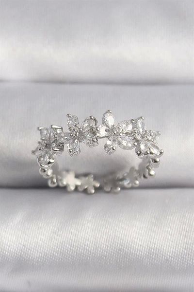 Clariss Brass Silver Color Zircon Stone Flower Model Vip Series Women's Ring
