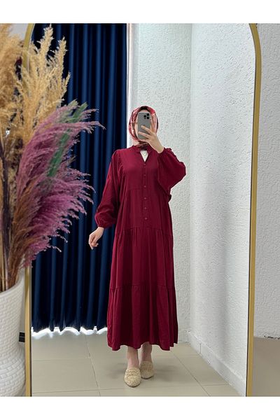 Mihra Strawberry Shabby 6 Button Dress-Na2350 Burgundy