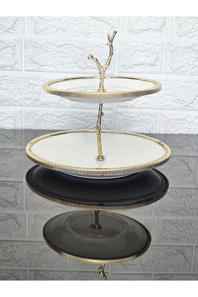 atabey home Porcelain Round Casting Gold Frame 2-Layer Cookie Bowl Simple 25+19 cm
