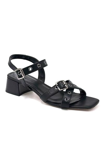 KİNDEP Kindep (London&London) Thick Low Heeled Women's Sandals Black