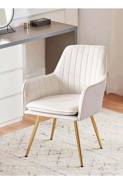 Taimi Chair Modern With Armrests Padded Seat And Metal Legs For Living ,Office Room Light Beige