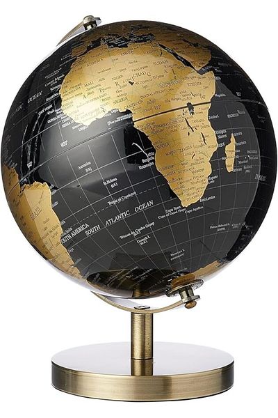 Generic Vintage Rotating Black & Gold World Globe with Metal Stand – Elegant Home Desk & Office Decor