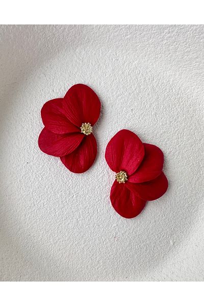 ACCESSORY Gold Detail Red Flower Earrings Design Earrings