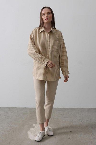 Aymood Striped Single Pocket Shirt - Stone