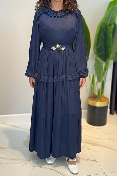 Missemramiss Shiny Rufle Dress 4800 Navy Blue