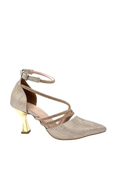 KİNDEP Kindep Kampala Stone Piping Detailed Women's Heeled Shoes Ros