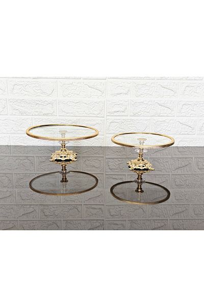 atabey home 2-Piece Glass Round Serving Plate 20+25 cm - Presentation Cast Gold Frame and Cast Foot