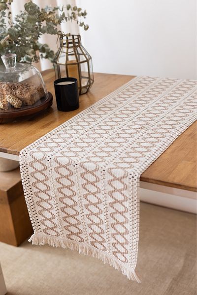 vivamaison 100% Organic Cotton Lace Runner Tablecloth - Premium Quality 35X145 cm Size Table Runner
