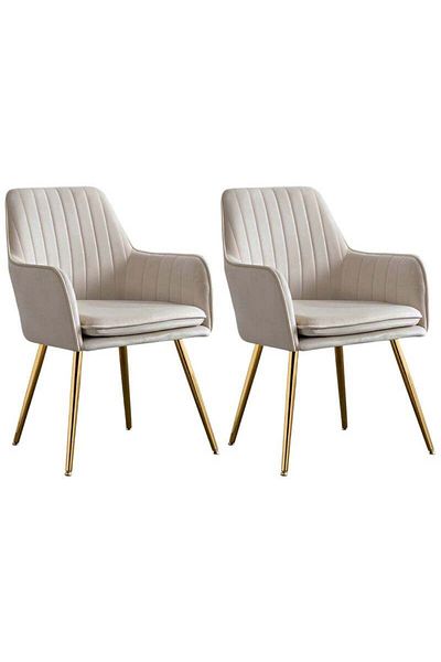Taimi Set Of 2-Chair Modern With Armrests Padded Seat And Metal Legs For Living Room, Office Room Beige