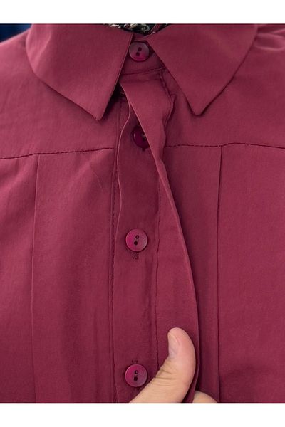Mihra Serara κοντό πλισέ πουκάμισο-BN4151 Claret Red