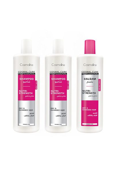 COSMALINE Professional Set for dry and damaged hair 2x Shampoo 500 ml and Conditioner 500 ml Nutri Strength