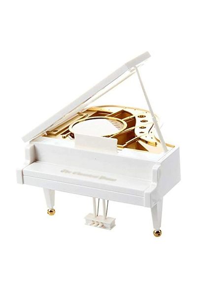 Generic Elegant White Piano Music Box – Wind-Up Classical Jewelry Box with Golden Accents for Girls & Women