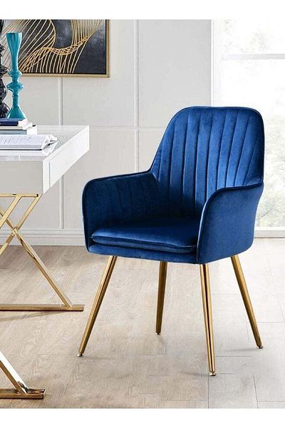 Taimi Chair Modern With Armrests Padded Seat And Metal Legs For Living Room, Office Room Blue