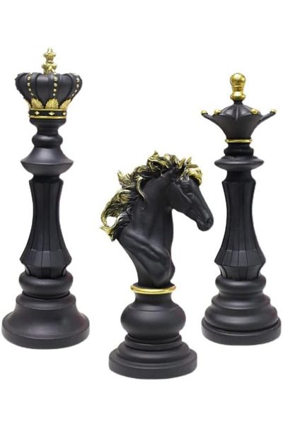 Generic Chess Statues Set of 3 – King Queen Knight Resin Sculptures – Vintage Decor for Home or Office