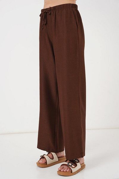 Aymood Wide Leg Linen Trousers 6735 - Brown