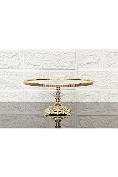 atabey home Glass Round Small Serving Plate 20 cm - Presentation Cast Gold Frame and Cast Foot