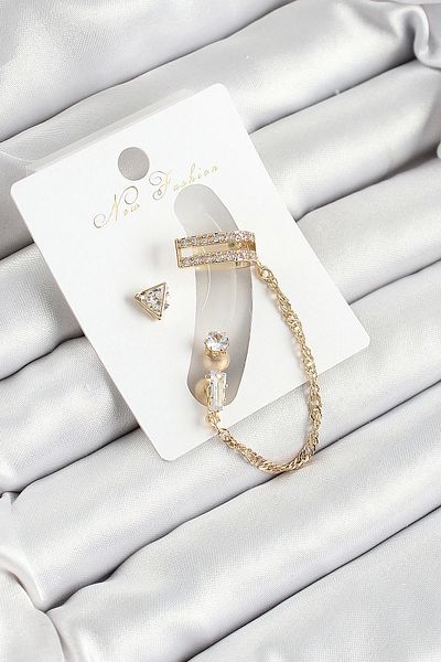 adshome Brass Triangle Figured Zircon Stone Gold Color 3-Piece Cartilage Women's Earring Set