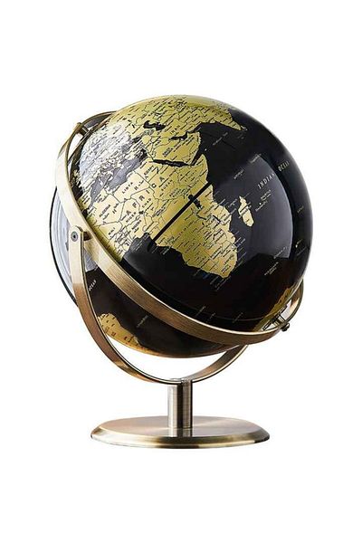 Generic Vintage Metallic Black & Gold World Globe with Polished Brass Base Elegant Tabletop Decor for Home