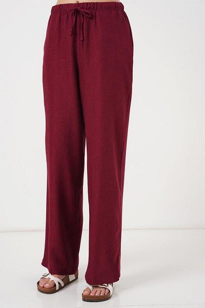 Aymood Wide Leg Linen Trousers 6735 - Claret Red