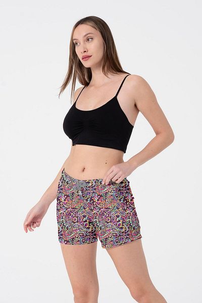 Miami Beach Pantaloni scurti de baie și piscină pentru femei, colorați, cu două buzunare, cu model Paisley 846