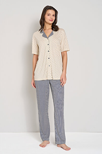 Pijadore ÖNDEN DÜĞMELİ YAKALI PİJAMA TAKIMI