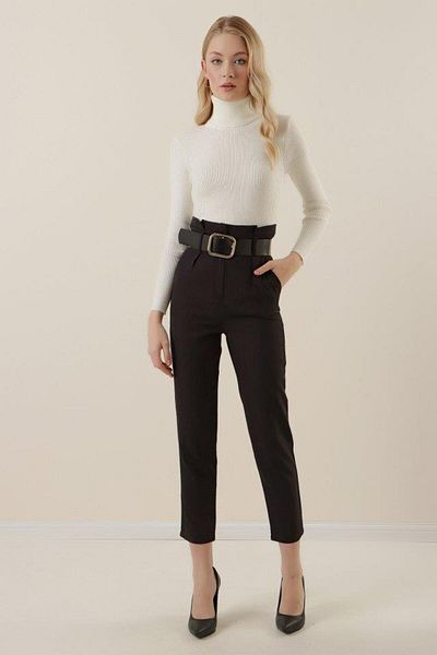 Aymood 6556 Belted Fabric Trousers - Black