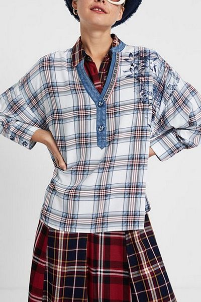 Desigual Augustina viscose blouse with checkered print, Multicolor, M