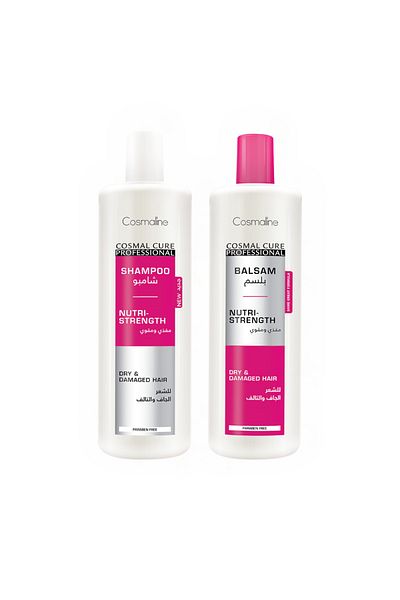 COSMALINE Set Sampon 500 ml & Balsam 500 ml par deteriorat Nutri Strength cu Extract de Jojoba & Ulei de Argan