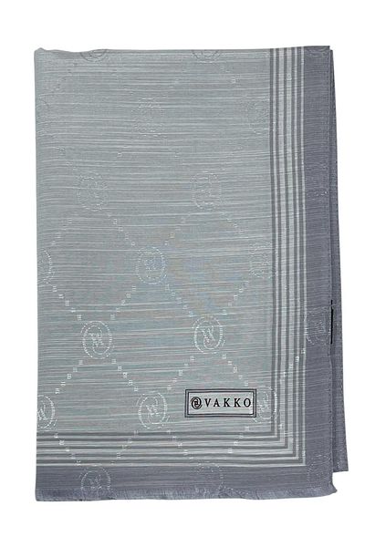 Vakko Şal din mătase de bumbac - Monogramă cu borduri - Argintiu deschis