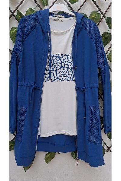 MODA The Most Beautiful Tone of Blue Compatible with the Hijab 2-Pack Hooded Mesh Detail Lace-Up Ayrobin Jacket