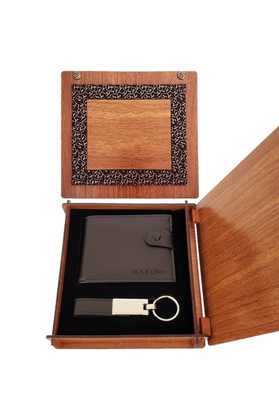 Genel Markalar Deri Ahşap Kutulu Cüzdan ve Anahtarlık Set