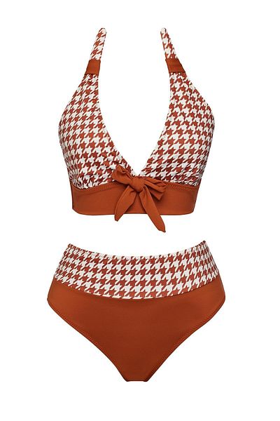 SAILOR moda High Waist Patterned Triangle Bikini Set