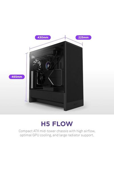 Nzxt H5 Flow 2024 Gaming Computer Case - Compact ATX Mid Tower