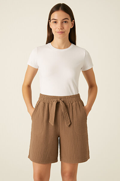 Çeşme Home شورت نسائي صيفي فضفاض مصنوع من قماش الموسلين القطني بنسبة 100% - ج...