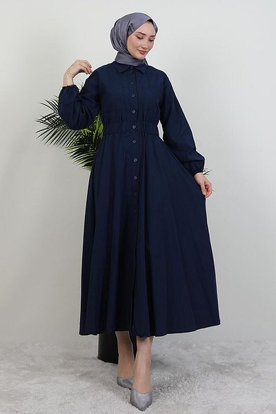 GİYZAMİLA Φόρεμα Poplin με διπλή τσέπη Navy Blue