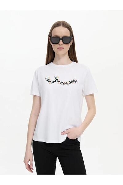 Ltb Tricou alb obișnuit cu mânecă scurtă cu imprimeu Sıgn