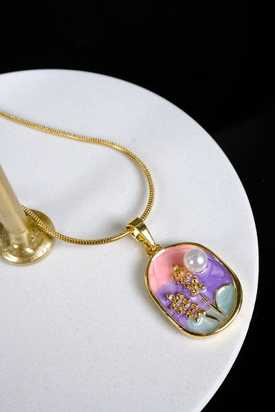 Zalifra Vintage Series, Pearlescent Soft Pink, Purple and Green Color Floor with Spike Figure, Steel Pendant