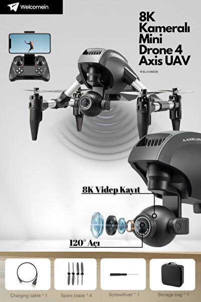 welcomein Uzaktan Kumandalı Full Fonksiyon Şarjlı 8K UHD Kameralı Drone 13cm Wi-Fi Bağlantılı Kamera Özellik