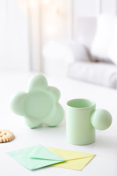 Generic Brand Cloud Green and Pink 2-Piece Hand Made Ceramic Cup Set
