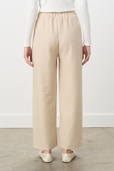 Nihan Elastic Waist Wide Leg Trousers Beige