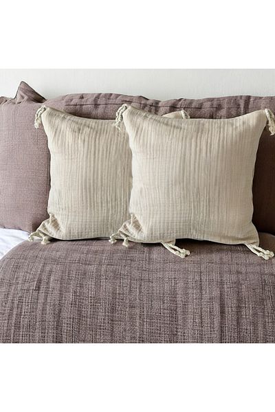 JACA Home Tassel Detail 2 Pieces Muslin Throw Pillow Case