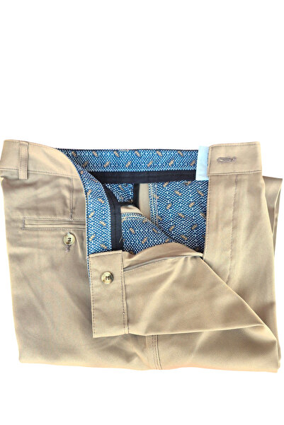 DostumGiyim Men's Brown Classic Linen Trousers Large Size Comfortable Fit Dad