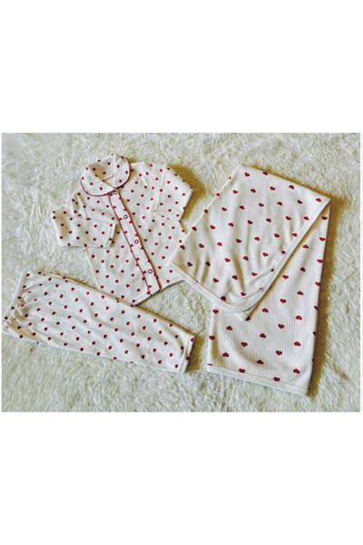Baby Wings Heart Printed Pajama Set and Blanket Set