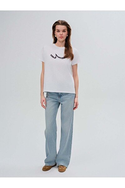 Ltb Sıgn εμπριμέ κοντομάνικο κανονικό λευκό μπλουζάκι