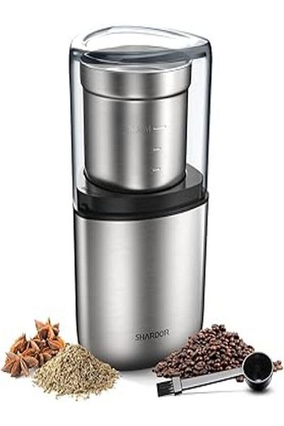 SHARDOR 200W Electric Coffee & Spices Grinder with 2 Removable Stainless-Steel Bowls - Silver