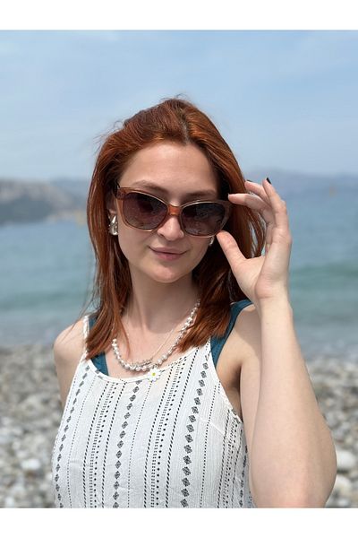 Ferrucci Stylish Women's Sunglasses with Brown Handle and Glass with Transparent Bronze Oval Frame