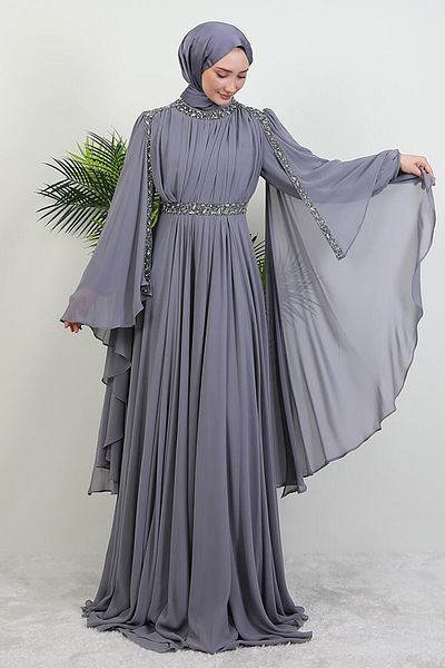 GİYZAMİLA Βραδινό φόρεμα Tutku Chiffon Γκρι