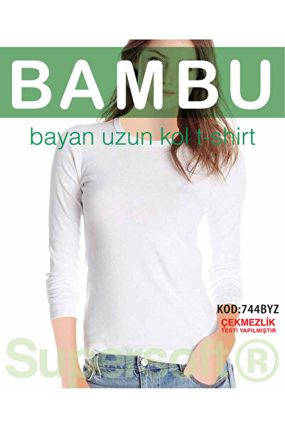 Star تي شيرت نسائي من الخيزران برقبة دائرية وأكمام طويلة