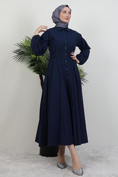GİYZAMİLA Φόρεμα Poplin με διπλή τσέπη Navy Blue